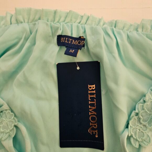 Biltmore Nightgown Womens Medium Aqua Checks Neckline w/ Net Flowers Lined - Picture 12 of 12